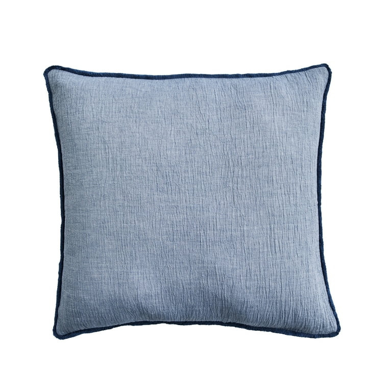 Better Homes & Gardens 22" x 22" Washed Indigo Blue Cotton Gauze Fringe Decorative Pillow | Walmart (US)