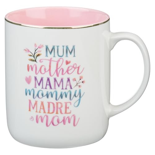 WITH LOVE Coffee Mug Mum, Mother, Mama, Mommy, Madre, Mom, Beautiful Mothers Day Gift, Positive and Encouraging Heartfelt Gift for Mom, White and Pink, Large, 14oz | Amazon (US)