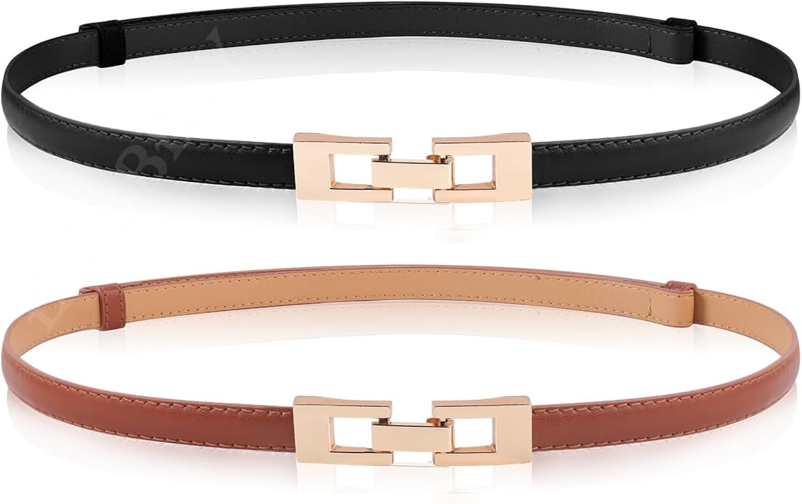2 Pack Women's Skinny Leather Belt, Ladies Adjustable Thin Waist Belts with Gold Buckle Waistband... | Amazon (UK)