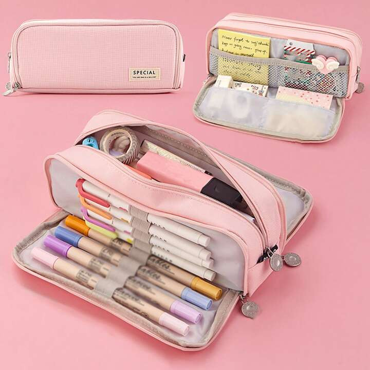 1pc Oxford Cloth Double-Opened Window Minimalist High-Capacity Pencil Case Suitable For Middle Sc... | SHEIN