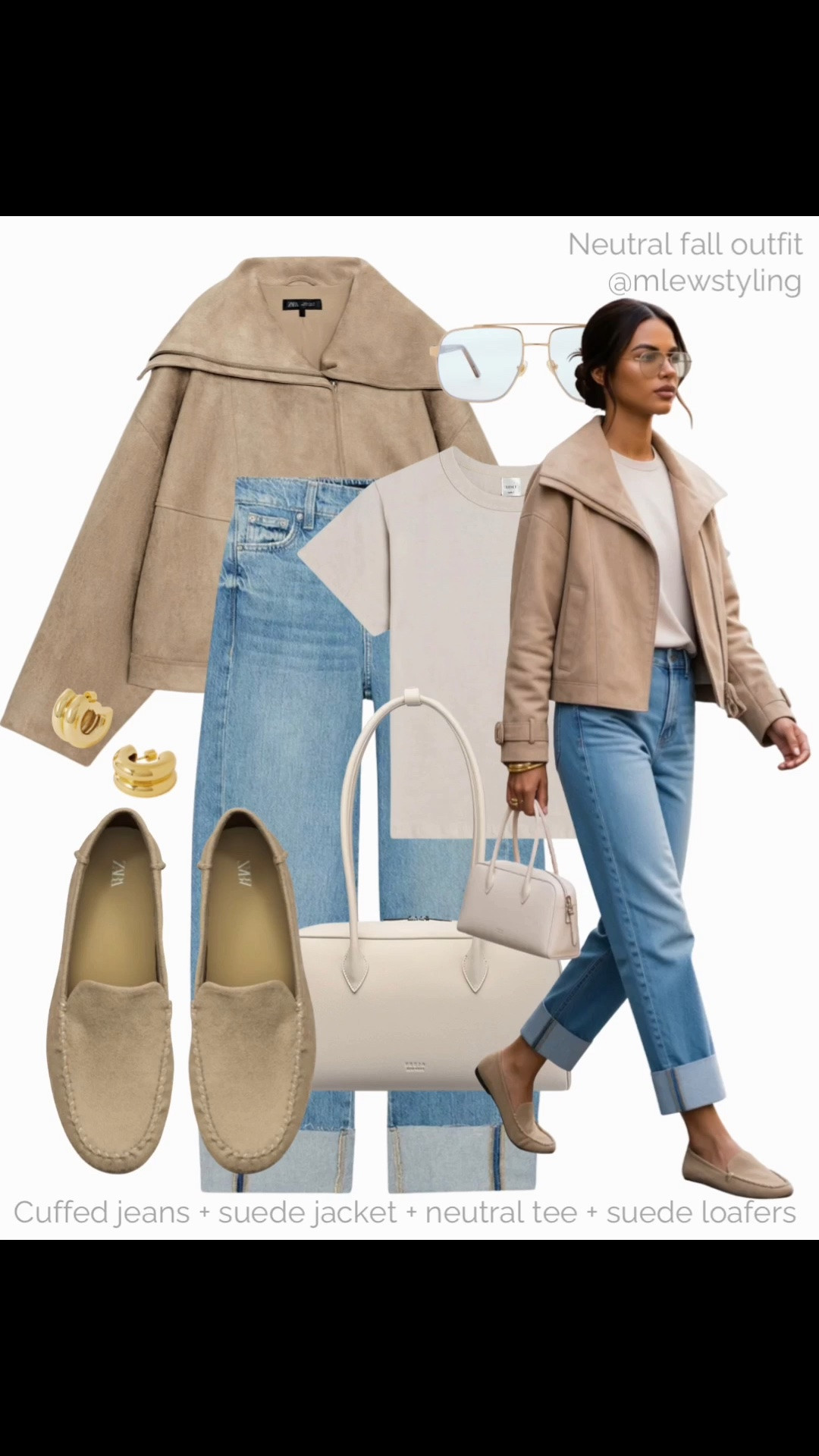 Cuffed jeans + suede jacket + neutral tee + suede loafers 🤍

Tags: fall outfit formula, neutral capsule wardrobe, Zara loafers, freja nyc handbag, aviator sunglasses, everyday chic outfit, bomber jacket

#LTKfall #LTKjeans #LTKshoes