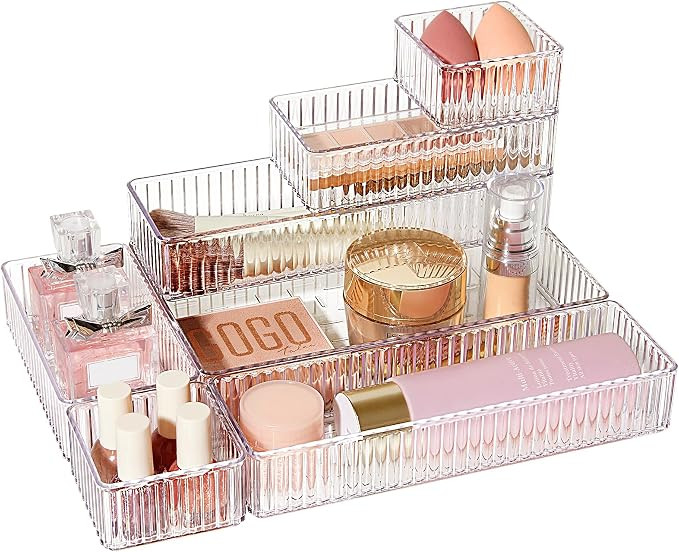 Vtopmart 7 PCS Clear Makeup Drawer Organizers Bins, 4-Size Stackable Makeup and Vanity Organizer ... | Amazon (US)