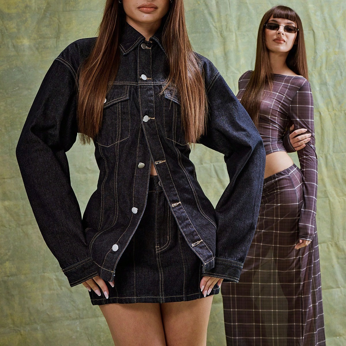 MUSERA Cinched Waist Contrast Stitch Denim Button Up Shirt Spring 90'S Y2k | SHEIN