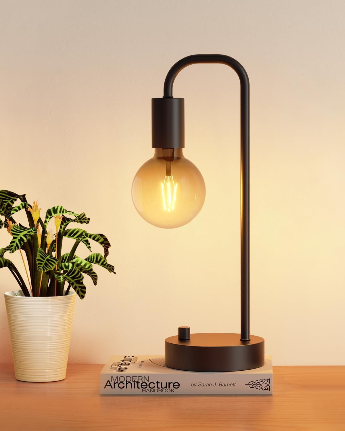 ONEWISH Industrial Table Lamp for Bedroom, Fully Dimmable Modern Bedside Lamps with 2700K Warm Light Bulb for Kids Reading, Minimalist Nightstand Lamps for Living Room, Office (Bulb Included) | Amazon (US)