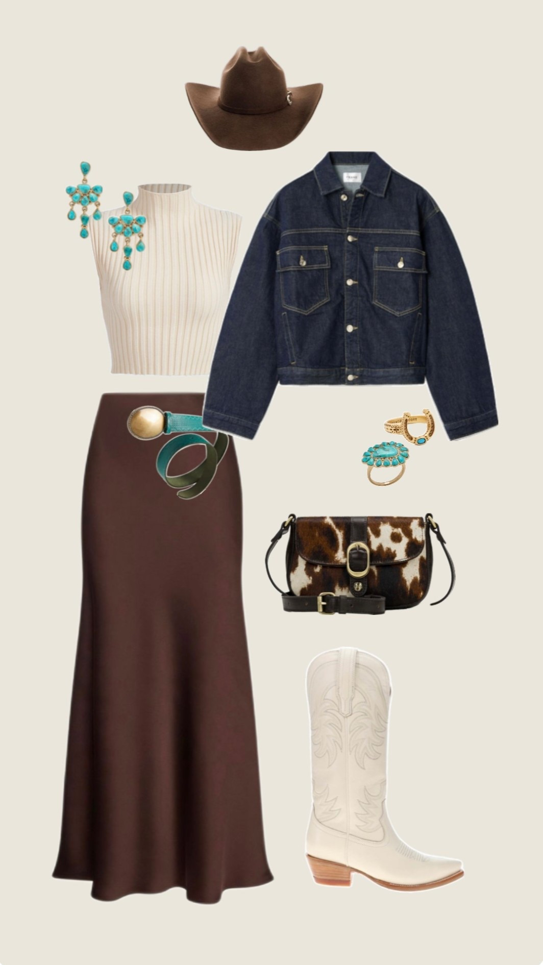 Perfect fit for the Fort Worth or Houston Rodeo 🤠✨🤍

western chic outfit, ranch inspired style, cowgirl outfit idea, cowgirl fashion, casual western outfit, western style outfit, neutral western look, brown midi skirt outfit, slip skirt outfit, cream mock neck top, denim jacket outfit, white cowboy boots outfit, cow print bag, turquoise jewelry outfit, western accessories, rodeo outfit inspo, country concert outfit, Nashville outfit idea, Dallas outfit inspo, fall western outfit, modern cowgirl style, elevated western style, cowboy hat outfit, western date night look, ranch weekend outfit, western capsule wardrobe

#LTKTravel #LTKSaleAlert #LTKSeasonal