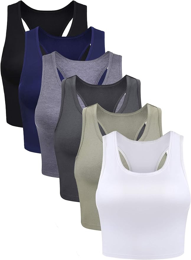 6 Pieces Basic Sleeveless Racerback Sports Crop Tank Tops for Women Girls Daily Wearing | Amazon (US)
