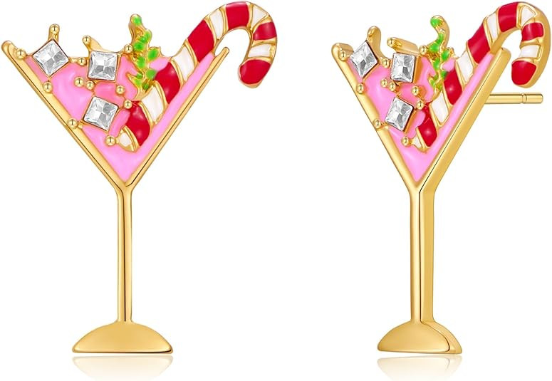 Sparkling Christmas Earrings for Women: Elegant Gold & Red Bow Wreath Dangle Earrings, Hypoallerg... | Amazon (US)