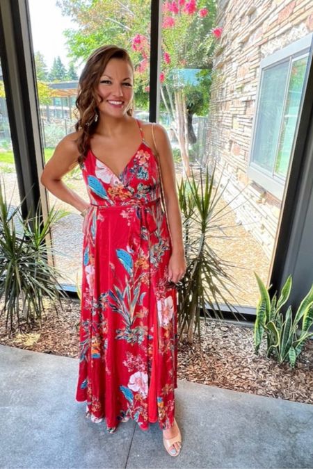 This red floral maxi dress is the perfect summer wedding guest dress and beach wedding guest dress!

#LTKunder100 #LTKwedding