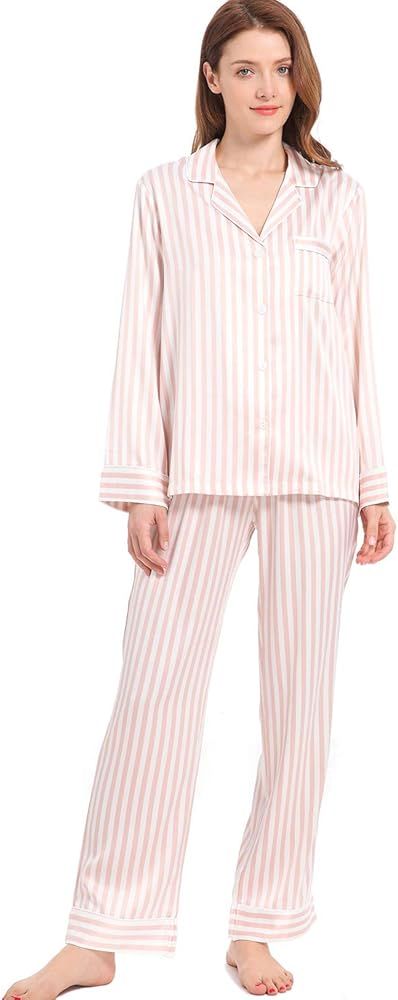 Serenedelicacy Women's Silky Satin Pajamas Long Sleeve PJ Set Sleepwear Loungewear | Amazon (US)