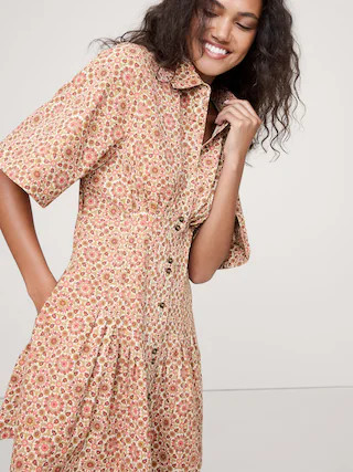 STRETCH-COTTON POPLIN PINTUCK SHIRT DRESS | Banana Republic (US)