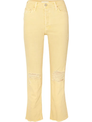 Mother - The Tomcat Cropped Distressed High-rise Straight-leg Jeans - Pastel yellow | NET-A-PORTER (US)
