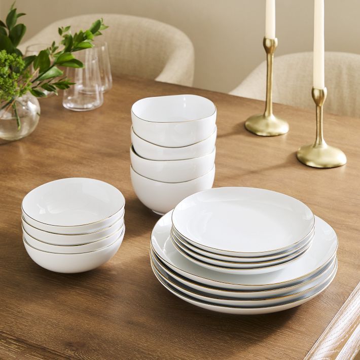 Organic Porcelain Gold-Rimmed Dinnerware (Set of 16) | West Elm (US)