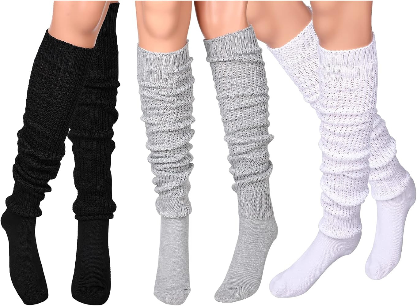 Hicarer 3 Pairs Slouch Socks - Loose Socks Kawaii Leg Warmers for Women in White, Grey, Black | Amazon (US)