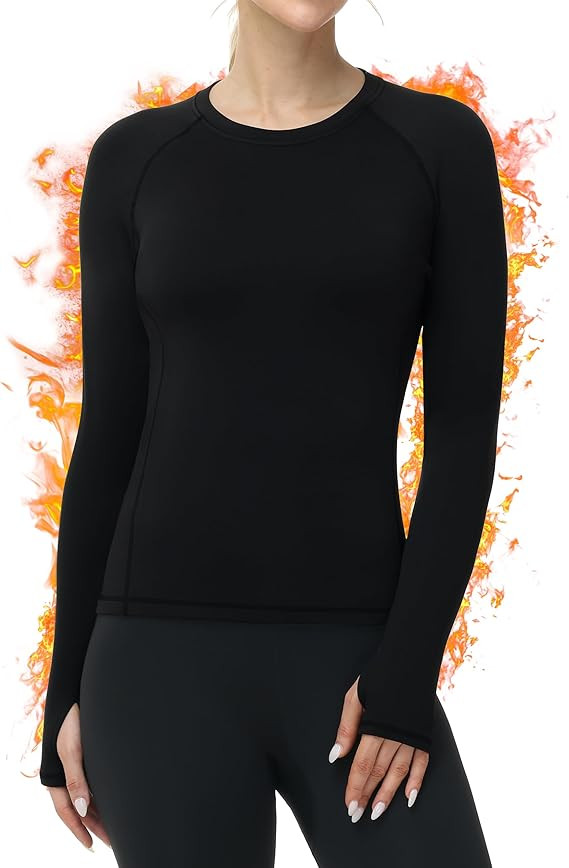 Roadbox Women Thermal Shirts, Warm Long Sleeve Fleece Lined Underwear Tops, Winter Ski Workout Ba... | Amazon (US)