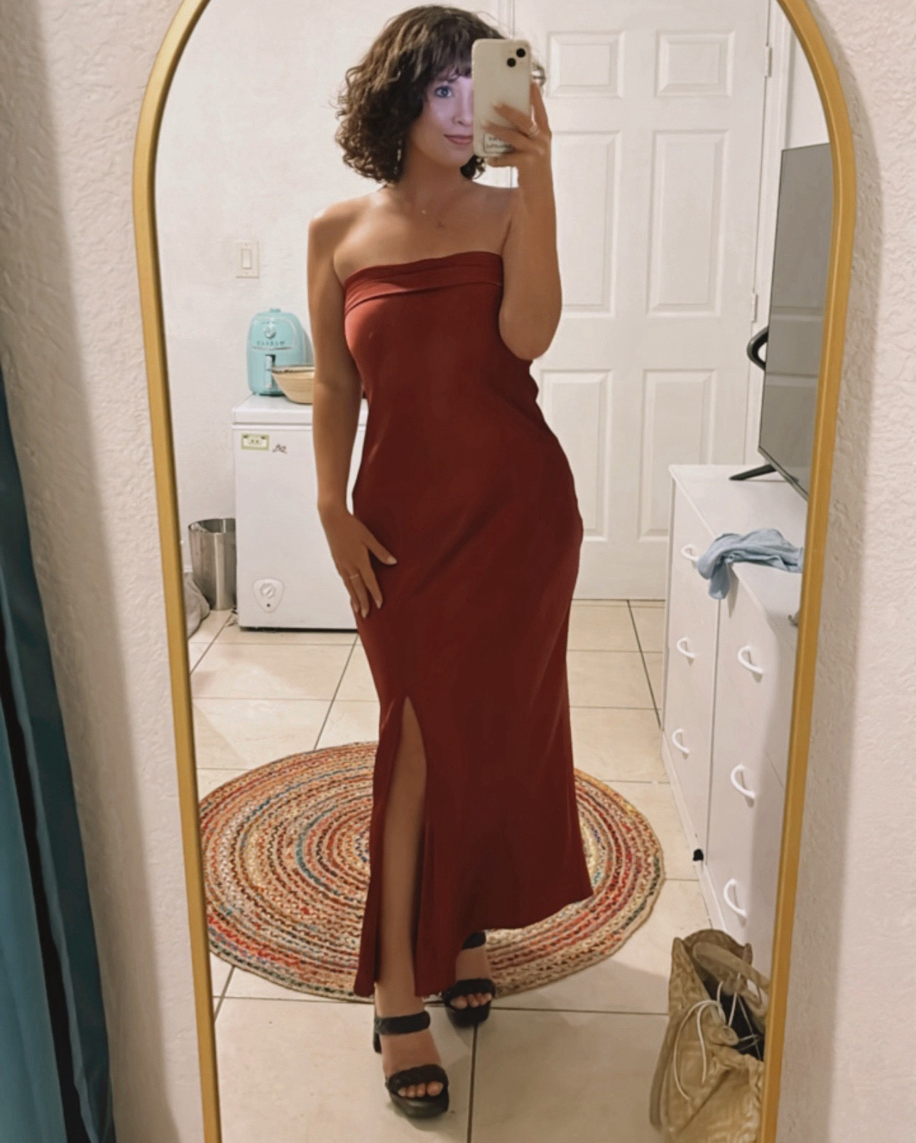 Dress: This dreamy and elegant strapless foldover top satin maxi dress with a side slit is the perfect piece for a special occasion. The soft satin fabric and flattering silhouette will make you feel like a dream, while the side slit adds movement.

Fit: Fitted, Maxi — size medium
Closure: Zipper, Elastic Back
Material: 97% Polyester, 3% Spandex
Strapless

Heels:

A spring statement heel that we’re excited to wear season after season. PAILY’s unique braided detailing feels feminine and sophisticated. We’ll be pairing her with tailored trousers for a cool juxtaposition.
Synthetic Upper
Rubber Outsole
Synthetic Lining

#LTKGiftGuide #LTKStyleTip #LTKSaleAlert