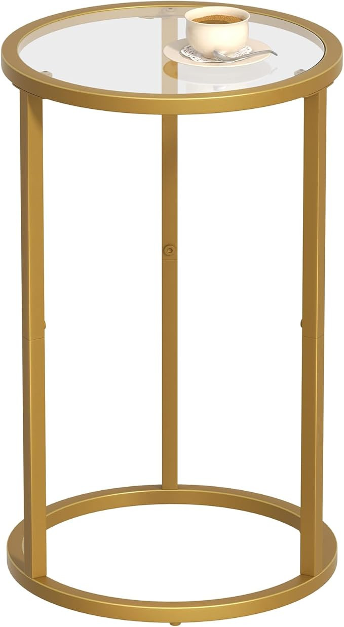 SAYGOER Round Side Table Small Gold End Table for Small Spaces 11.8" x 19.7" Narrow Couch Night S... | Amazon (US)