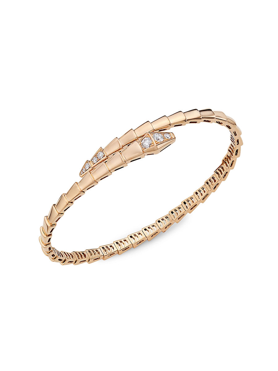 Women's Serpenti Viper 18K Rose Gold & Pavè Diamond Bracelet - Pink Gold - Size Small | Saks Fifth Avenue