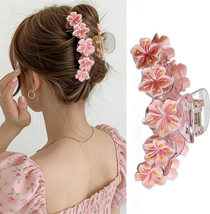 Pinzas para el pelo de flor de cerezo, pinzas para el cabello con flores rosas, elegantes pinzas ... | Amazon (US)