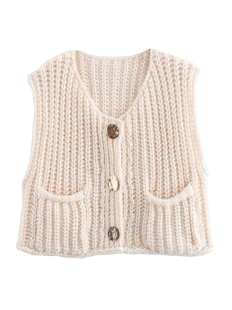 Shine Up Vest for Women Button Down Cardigan Sweater Sleeveless Crochet Knit Tops with Pockets | Walmart (US)
