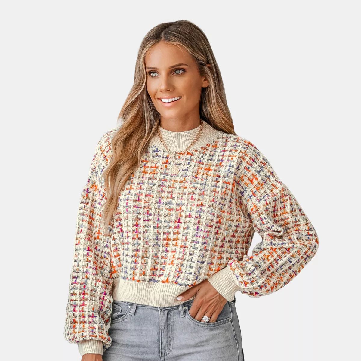 Women's Rainbow Stitching Drop Sleeve Cropped Sweater - Cupshe | Target