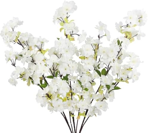3 Pcs Cherry Blossom Branches for Vase Long Stems Artificial Flowers Spring Summer Decor White Fa... | Amazon (US)