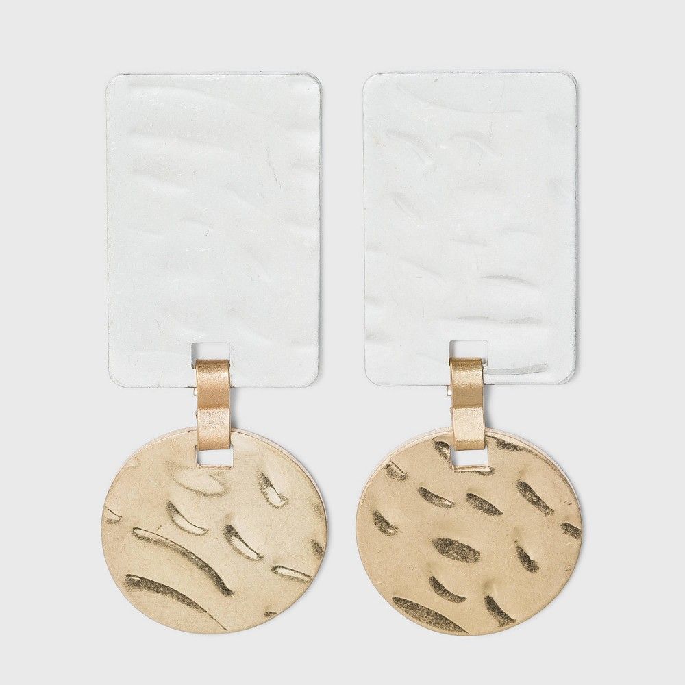Worn Multi Plated Hammered Rectangle Statement Earrings - A New Day Gold | Target