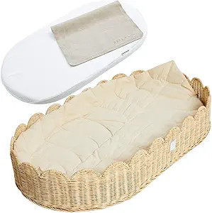 Premium Baby Changing Basket - Artisan-Crafted Scalloped Rattan Basket - Changing Basket For Baby... | Amazon (US)