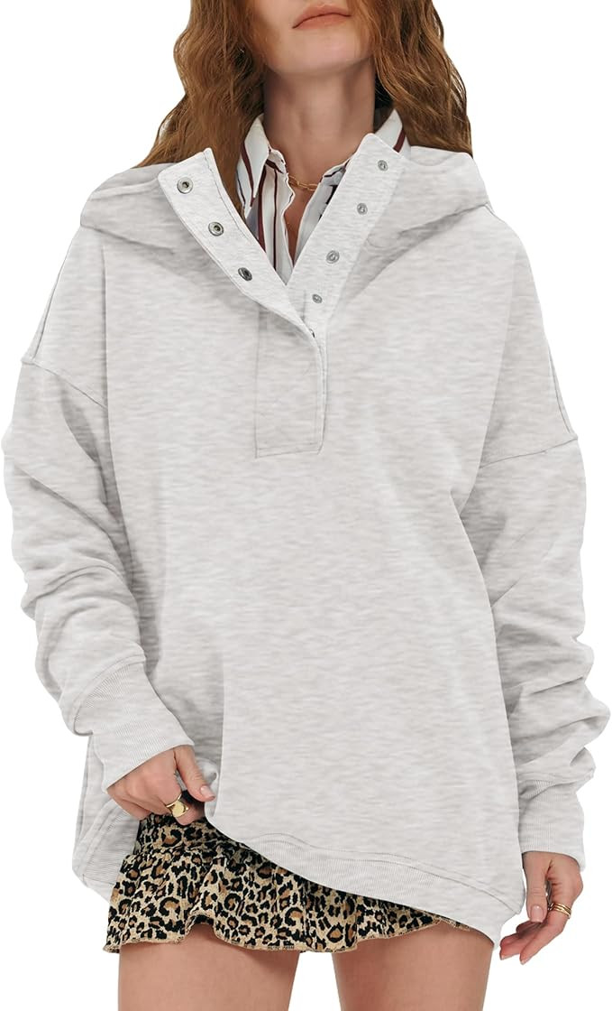 Locachy Womens Oversized Sweatshirt Hoodies Button Henley Neck Pullover Tops Fashion Outfits Clot... | Amazon (US)