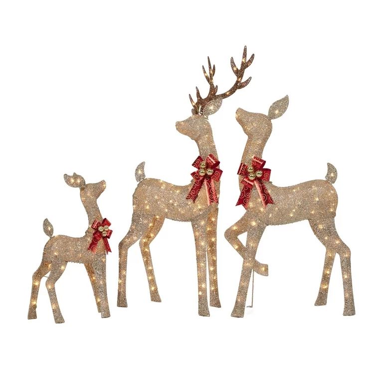 Holiday Time Set of 3 Light-up Glitter Deer Family with 210 Clear Incandescent Christmas Lights, ... | Walmart (US)