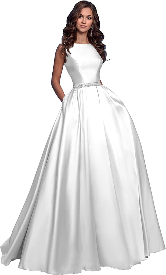 OFEECHUN Women's A Line Satin Prom Dresses Long Ball Gown Ruched Beaded Evening Formal Party Dres... | Amazon (US)