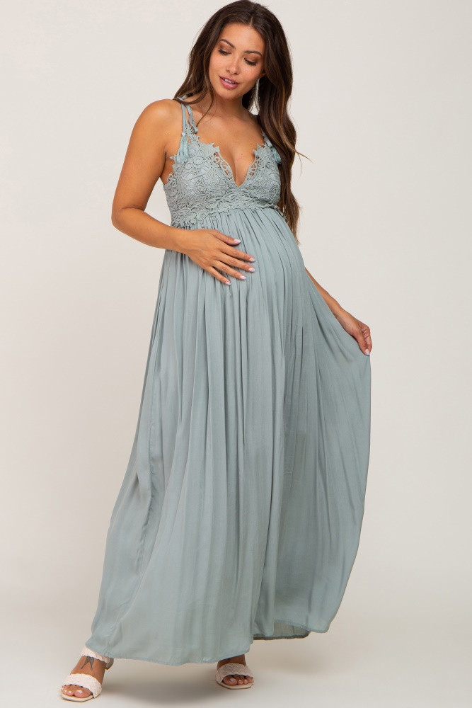 Sage Crochet Lace Maternity Maxi Dress | PinkBlush Maternity