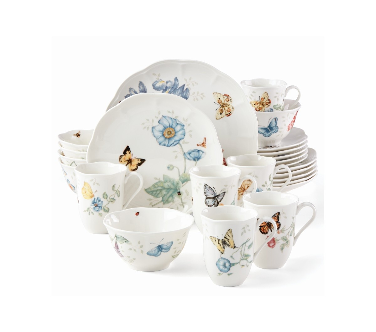 Lenox Butterfly Meadow 24 Pc. Dinnerware Set, Service for 6, Exclusively at Macy's - White Body With Multi-color Floral and I | Macy's