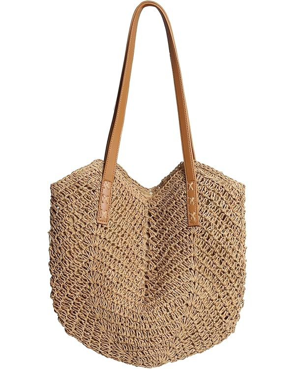 Straw Bag for Women Beach Woven Tote Bag Large Capacity Shoulder Bag for Summer Vacation | Amazon (US)