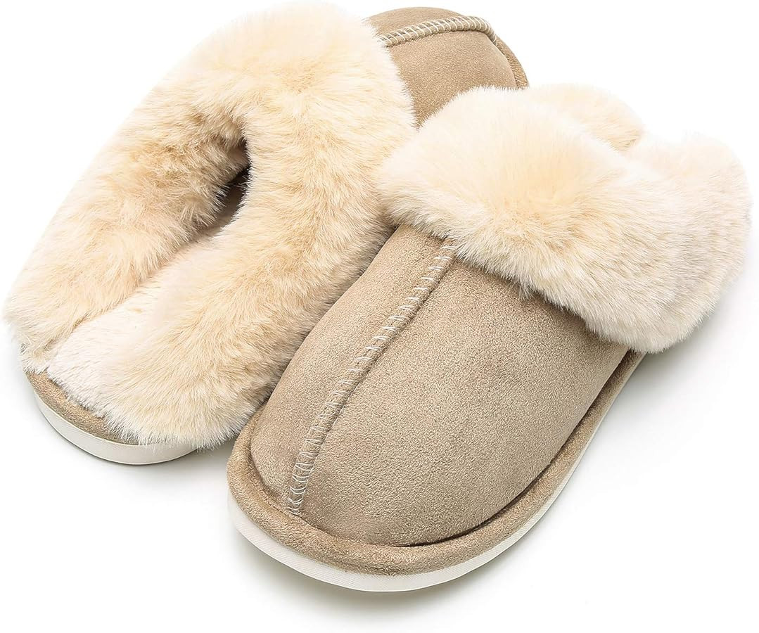 Epsion Womens Winter Warm Slipper Faux Fur Fluffy Slip-On House Slippers Suede Plush Lined/Anti-S... | Amazon (US)