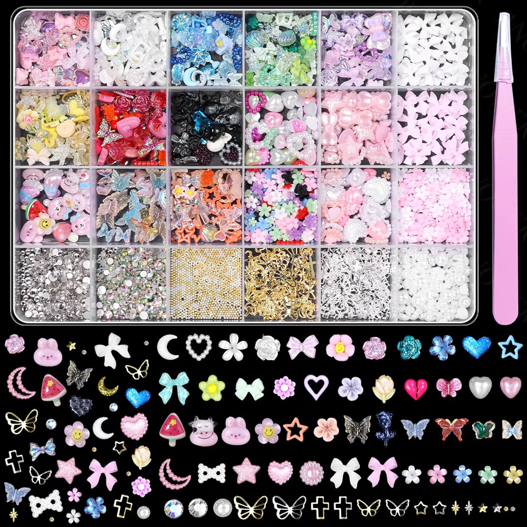 3D Nail Charms and Gems Mix Styles Butterfly Flower Bow Heart Colorful Assorted Nail Art Charm fo... | Amazon (US)