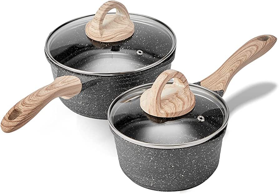 JEETEE Pots Nonstick, 1.5 Quart & 2.5 Quart Induction Granite Coating Saucepan Sets with Glass Li... | Amazon (US)