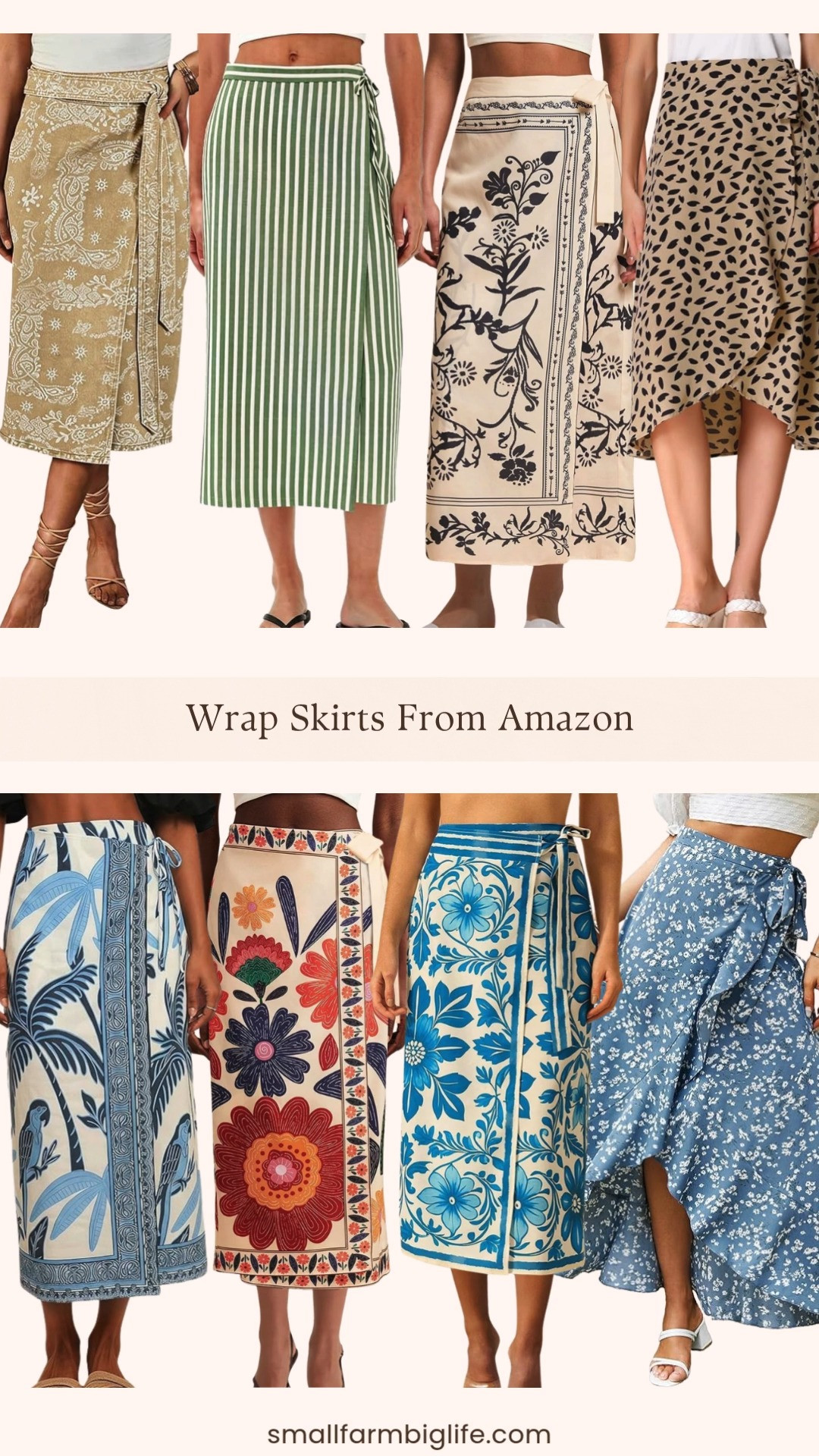 Wrap skirts are one of my favorite summer pieces because they are so flattering and easy to dress up or down. Amazon has so many beautiful boho and floral options right now in tropical prints, florals, and stripes, all with that adjustable tie side detail that fits so many body types. The high waisted A-line styles in blue, cream, khaki, and green are perfect for beach vacations, summer brunches, or just an easy day at home. I love that several of these come in midi and maxi lengths so you can pick what works best for you. Tap to shop! 

 #LTKgrwm #LTKootd #LTKOver40