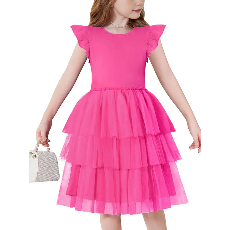Oudiya Toddler Girls Fluffy Tutu Dress Tiered Summer Party Sundress Tulle Cute Dresses for Kids 2... | Walmart (US)