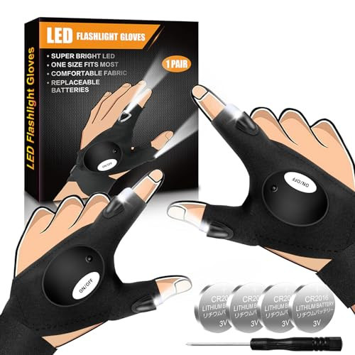 Biuonk LED Flashlight Gloves, Gifts for Him Men Boyfriend Husband, Finger Lights Cool Gadgets for Repairing Fishing Camping | Amazon (US)