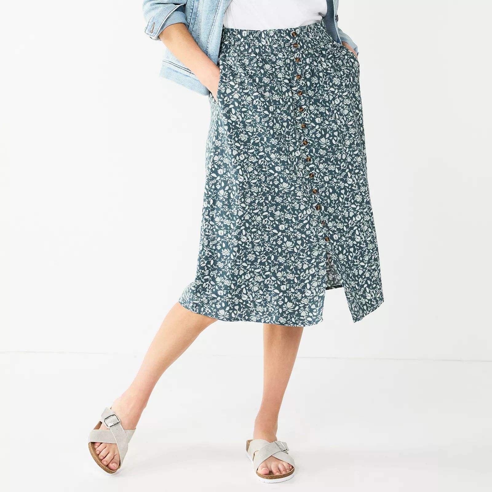 Women's Sonoma Goods For Life Button Front Midi Skirt, Size: Medium, Med Grey | Kohl's