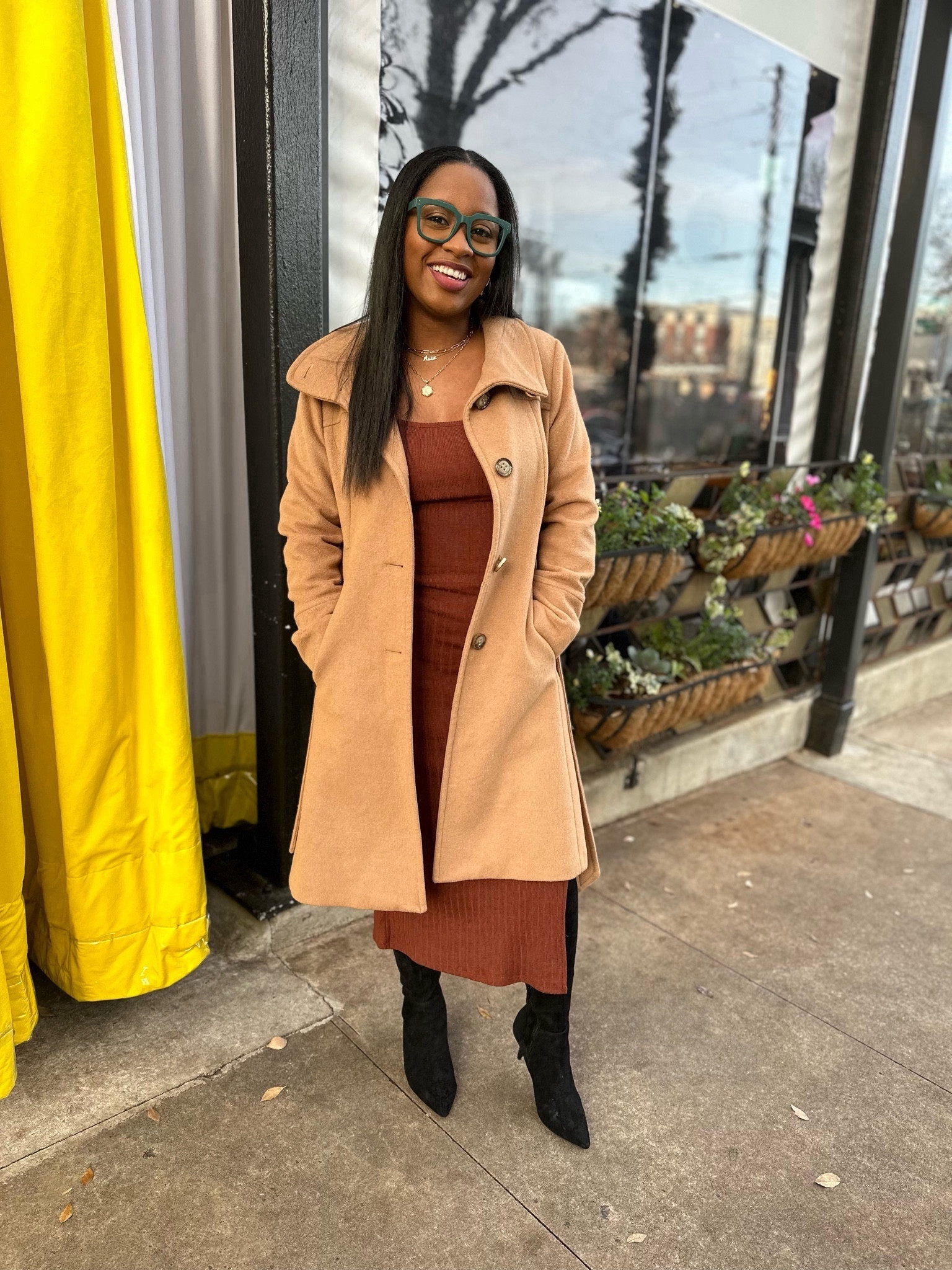 Holiday Outfit - I just may be turning into a brown > black girl! Love this midi sweater dress look.