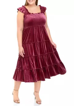 Crown & Ivy™ Plus Size Velvet Smocked Dress | Belk