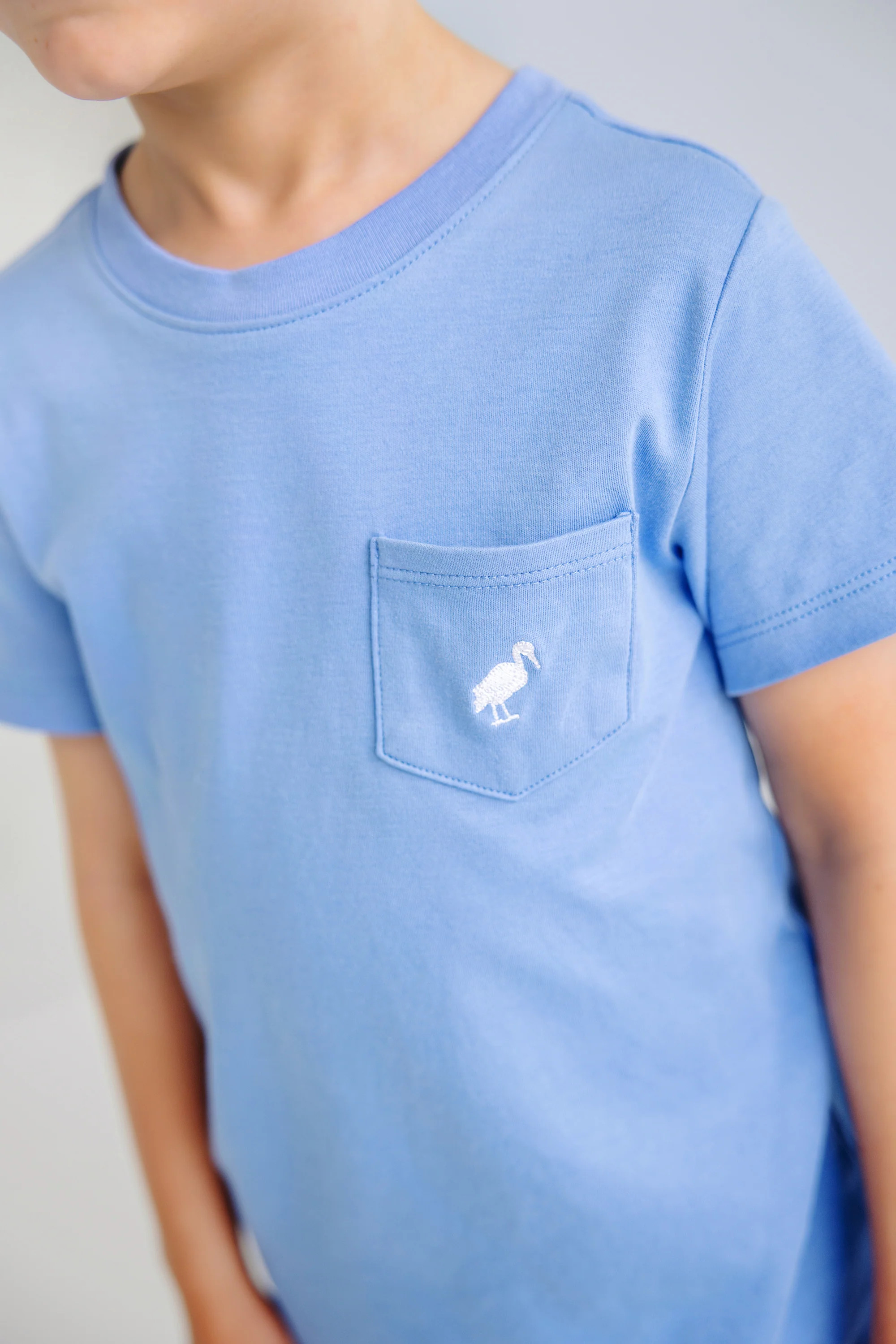 Carter Crewneck - Barbados Blue with Worth Avenue White Stork | The Beaufort Bonnet Company