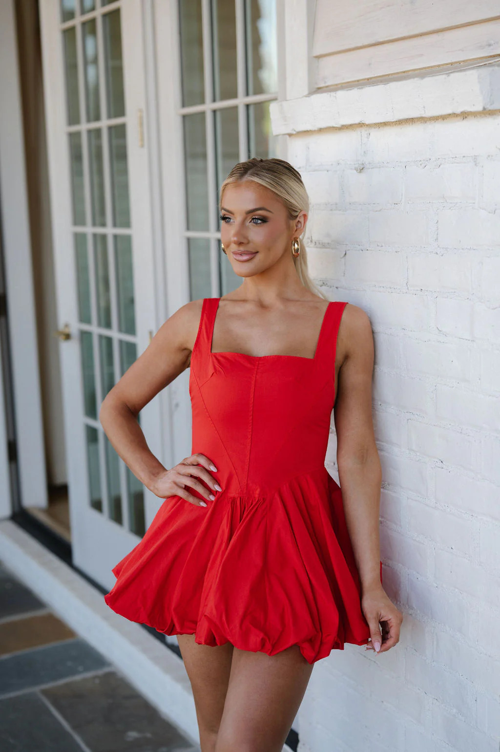 Margie Bubble Dress-Red// PETITE | These Three