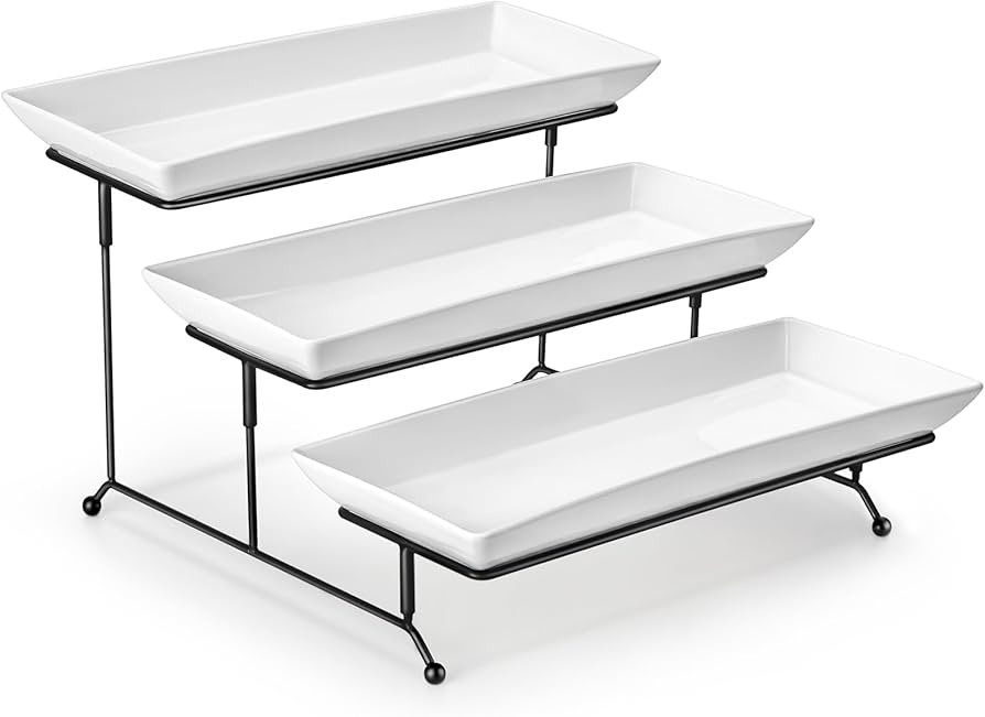 MALACASA 3 Tier Serving Tray, Porcelain Tiered Cupcake Stand, Ceramic Elevated Serving Platter wi... | Amazon (US)