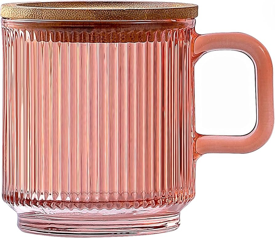 Lysenn Glass Coffee Mug with Lid - Premium Classical Vertical Stripes Glass Tea Cup - for Latte, ... | Amazon (US)