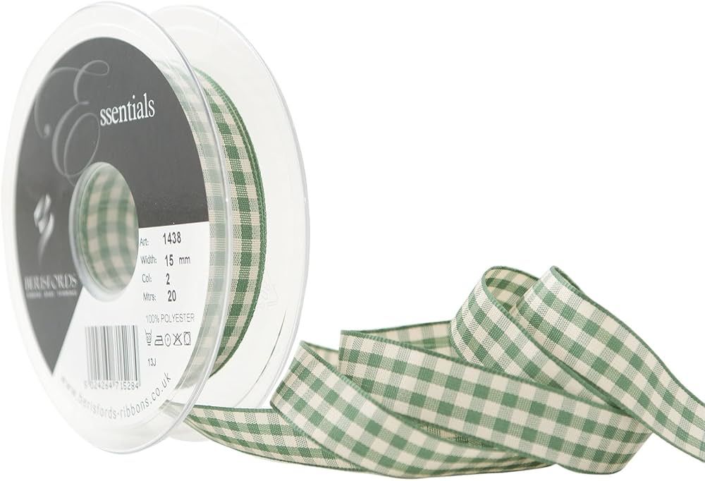 Berisfords Natural Gingham Ribbon, Green, 15 mm | Amazon (UK)