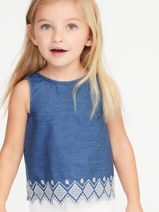 Embroidered Zig-Zag Hem Chambray Top for Toddler Girls | Old Navy US