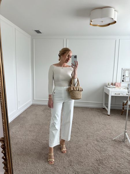 Such a cute and classy look from Spanx! Perfect for a date night or girls night out! I’m wearing size medium in the body suit and size small in the pants. Use my code AMANDAJOHNxSPANX for 10% off! 
Spring outfits // date night outfits // girls night out outfits // work outfits // white pants // monochromatic outfits // Spanx fashion 

#LTKstyletip #LTKSeasonal #LTKworkwear