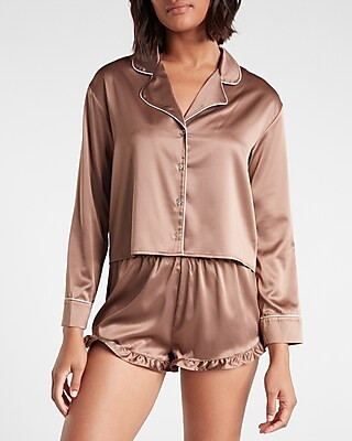 Satin Long Sleeve Pajama Shirt | Express